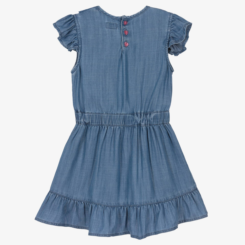 Guess Girls Butterfly Collage Chiffon Dress in Blue