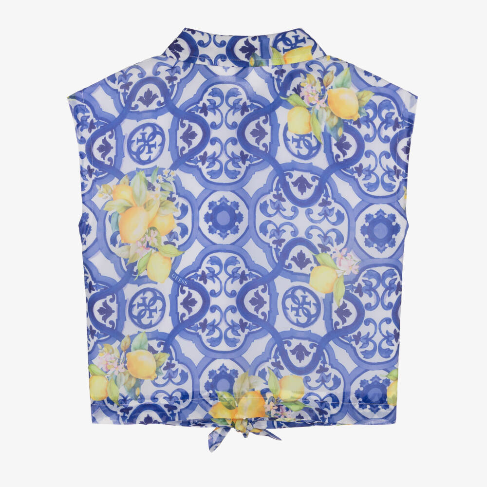 Guess-Girls Blue Chiffon Tile Print Blouse | Childrensalon