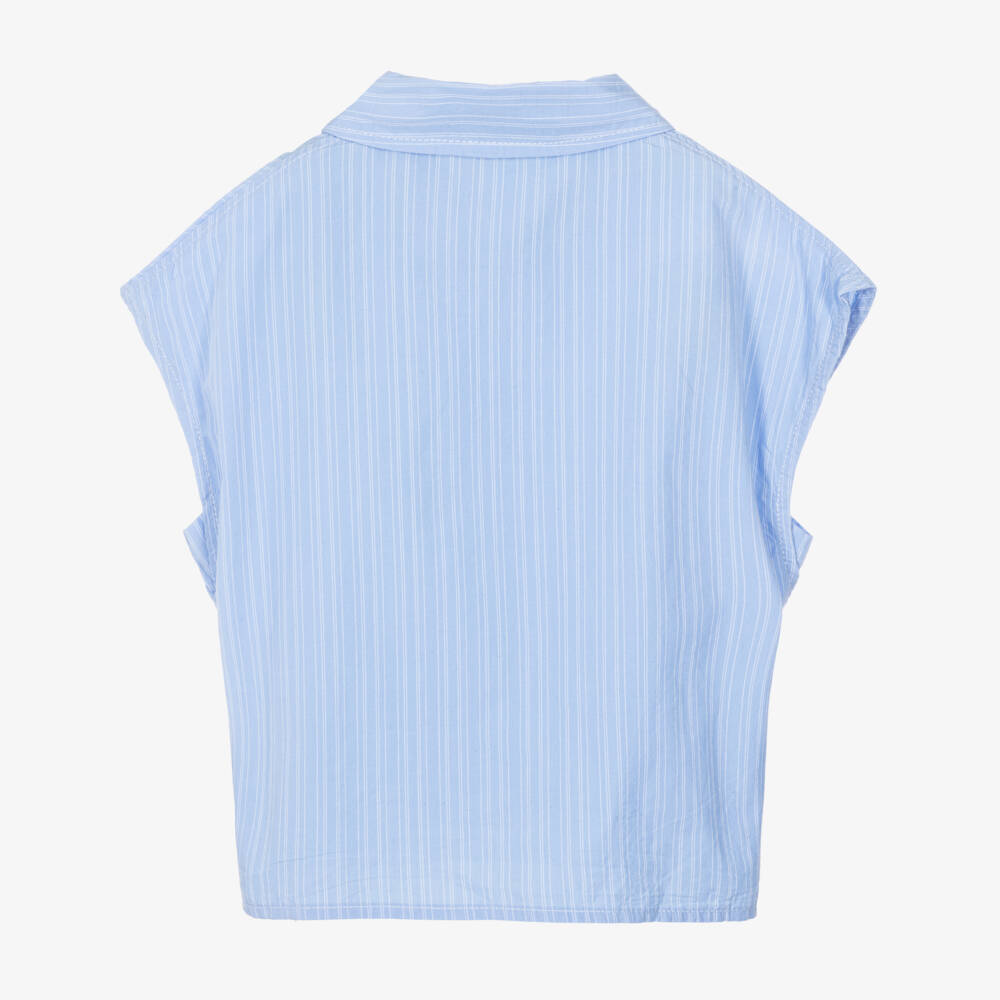 Guess-Girls Blue Cotton Diamanté Sleeveless Blouse | Childrensalon