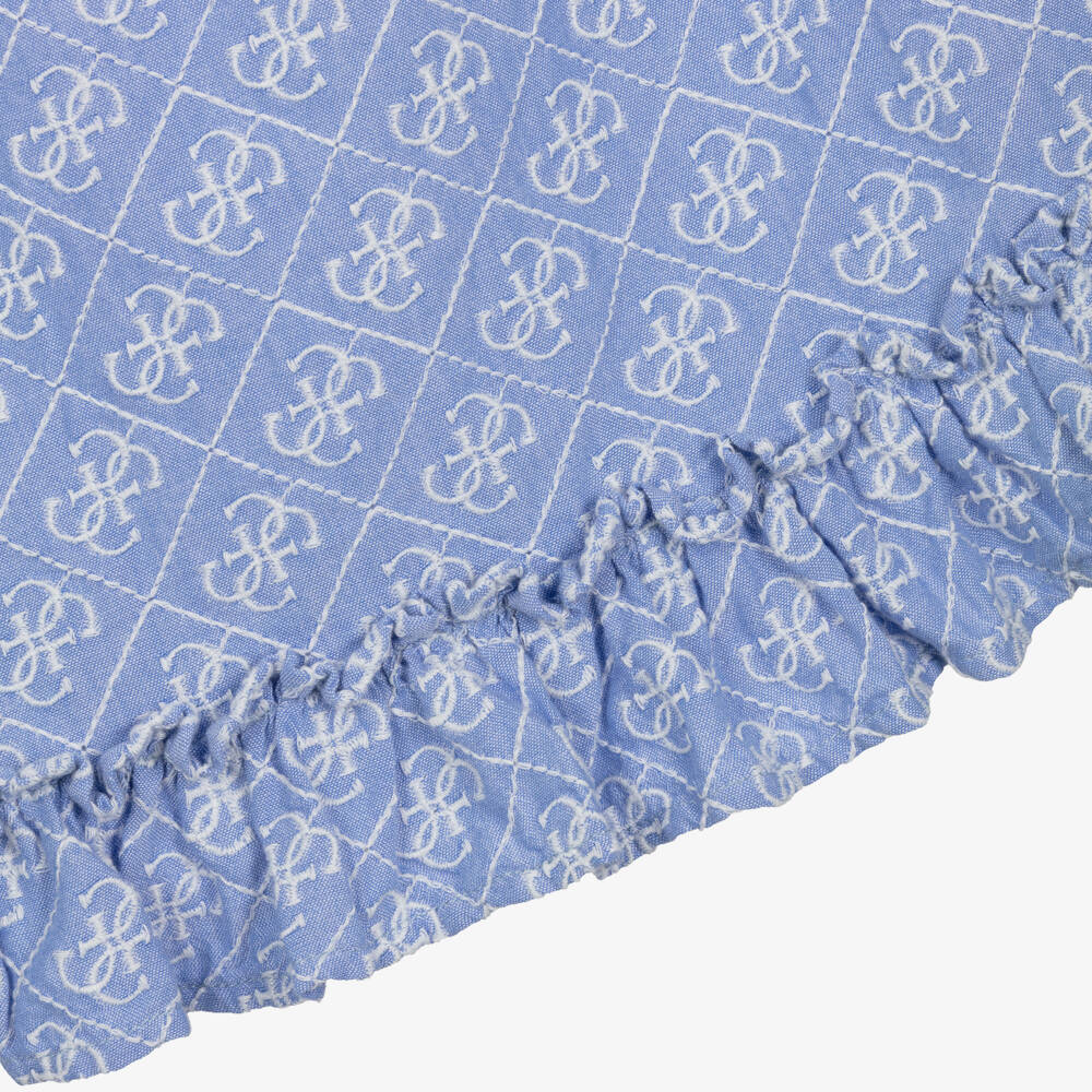 Guess-Girls Blue Cotton Embroidered 4g Logo Dress | Childrensalon