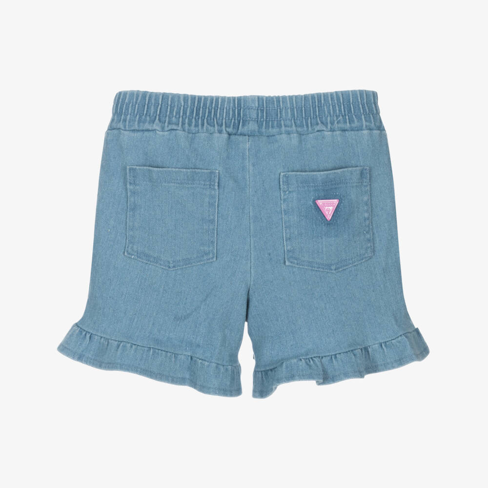 Guess-Girls Blue Denim Frill Trim Shorts | Childrensalon