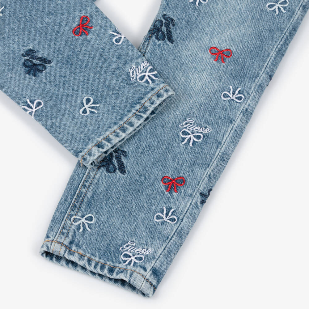 Guess-Girls Blue Denim Jeans with Embroidered Bows & Logos | Childrensalon