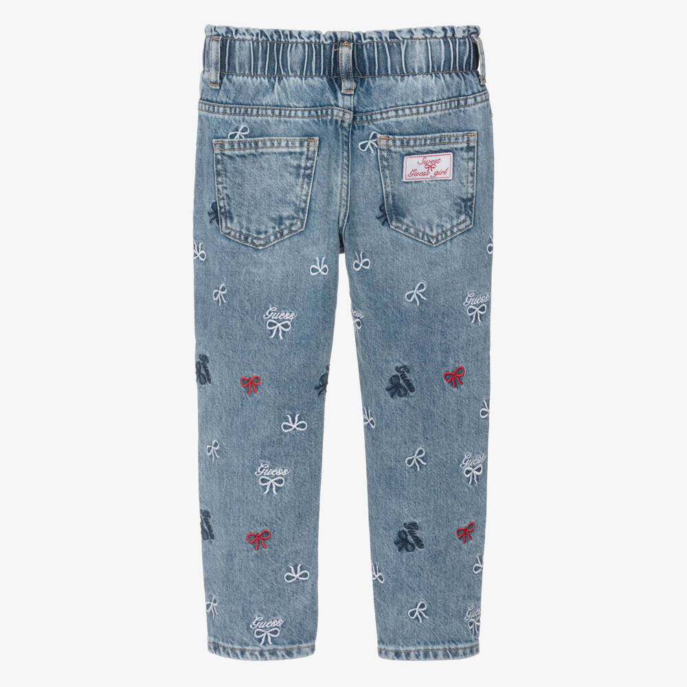 Guess-Girls Blue Denim Jeans with Embroidered Bows & Logos | Childrensalon