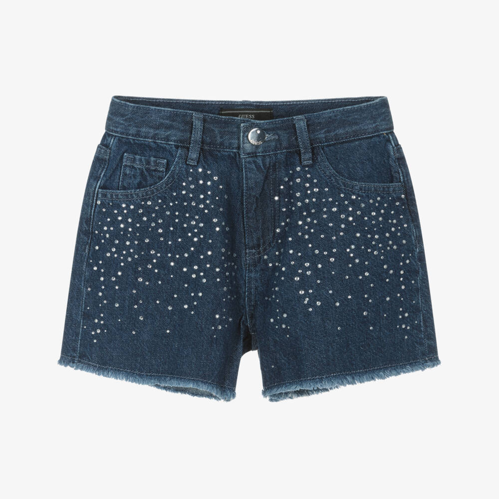 Guess-Girls Blue Denim Rhinestone Shorts | Childrensalon