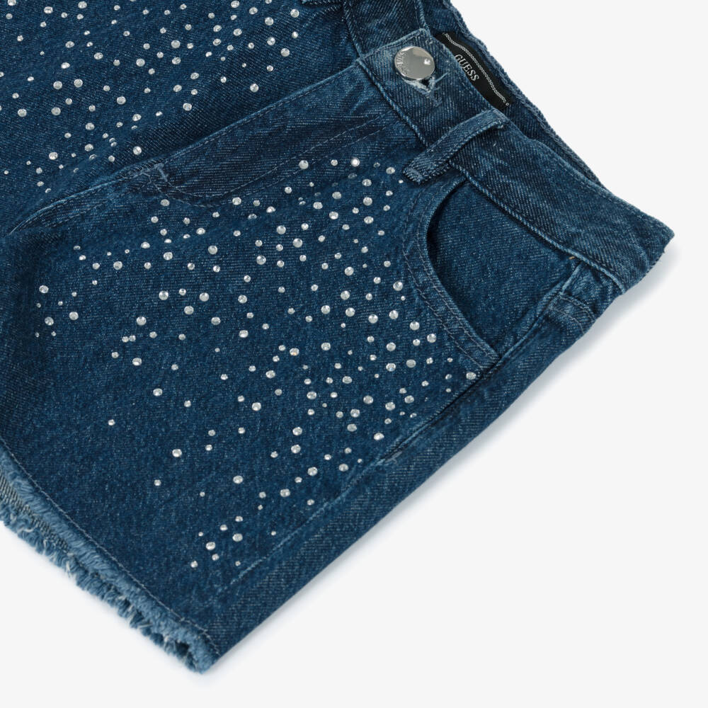 Guess-Girls Blue Denim Rhinestone Shorts | Childrensalon