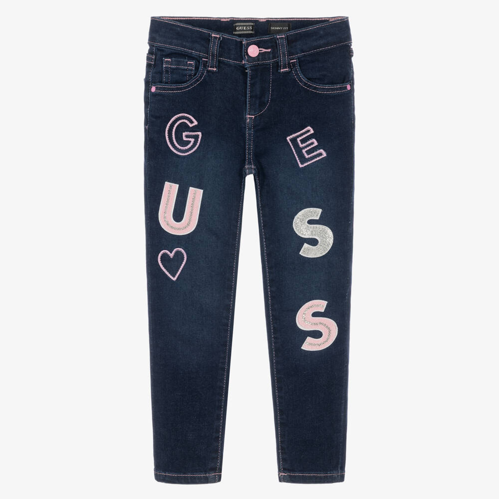 Guess-Girls Blue Embroidered Skinny Jeans | Childrensalon