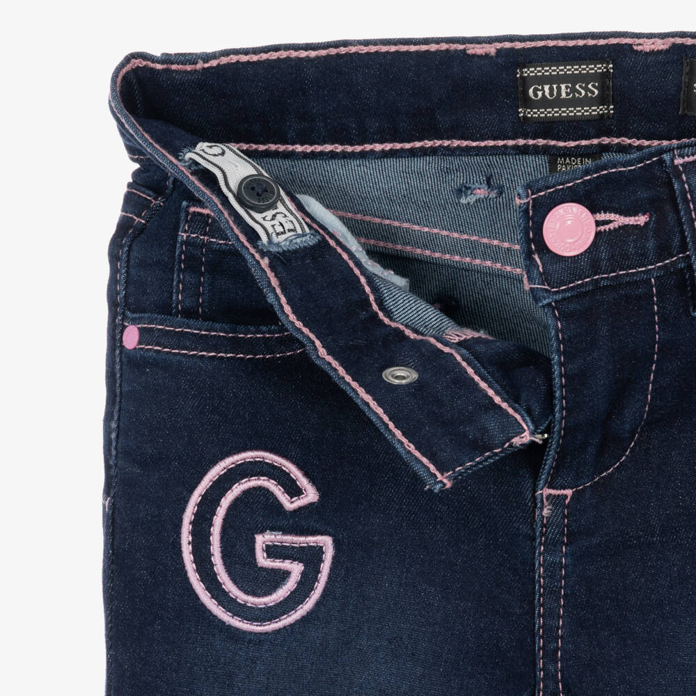 Guess-Girls Blue Embroidered Skinny Jeans | Childrensalon