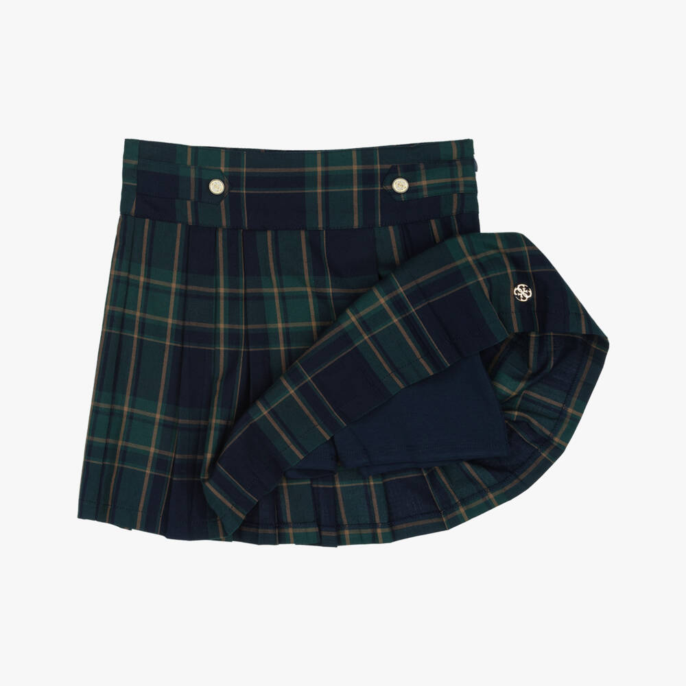 Guess-Girls Blue & Green Tartan Pleated Skirt | Childrensalon