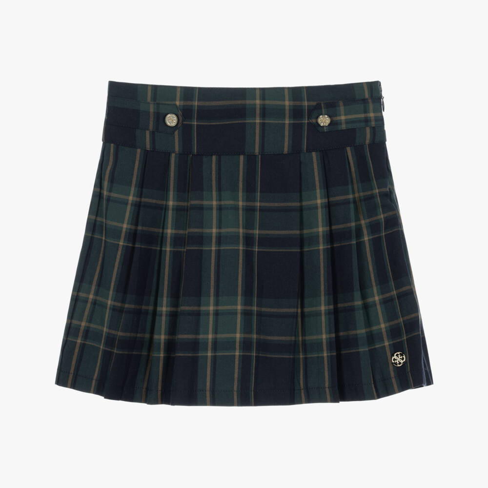 Guess-Girls Blue & Green Tartan Pleated Skirt | Childrensalon