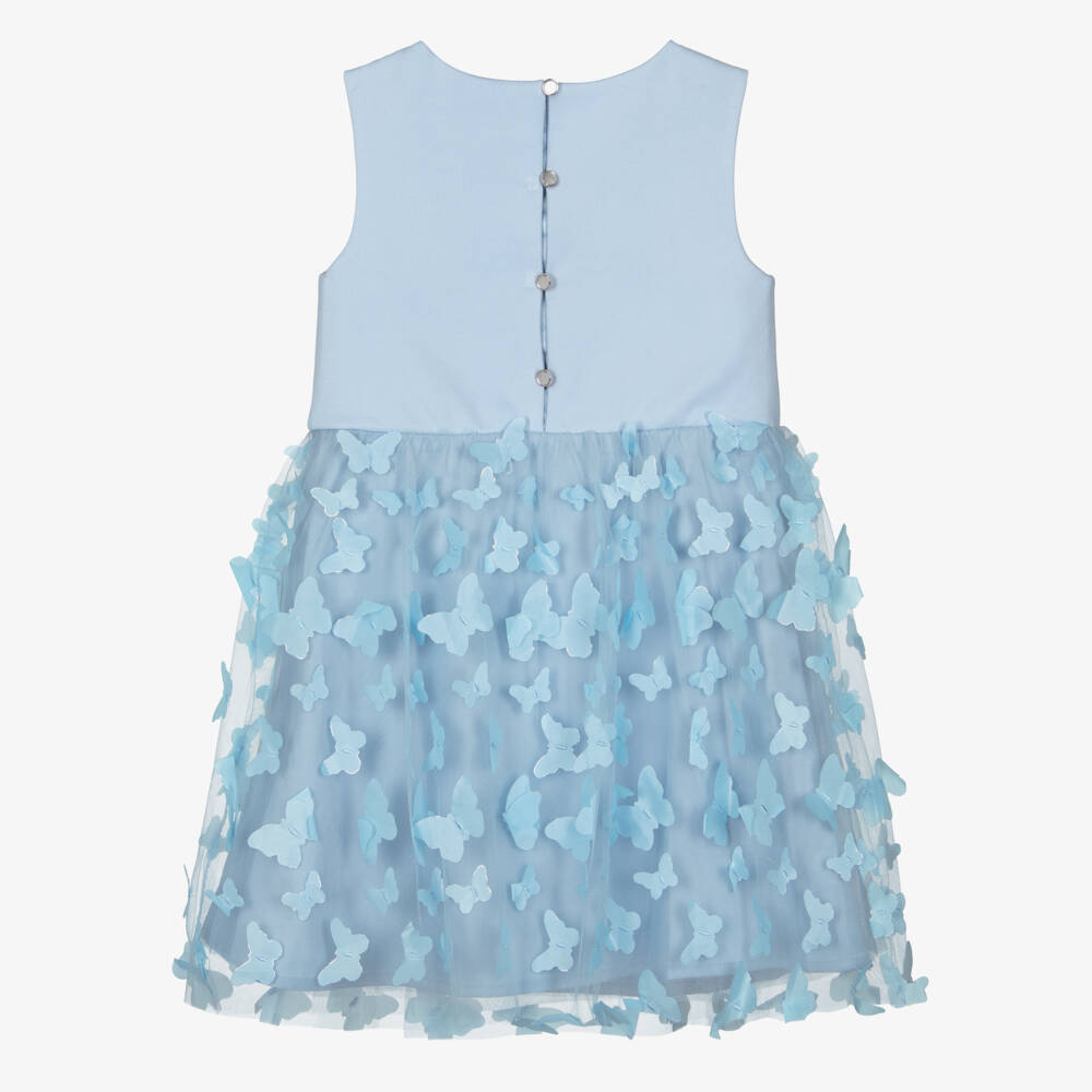 Guess-Платье голубое из трикотажа и тюля с бабочками для девочек | Childrensalon