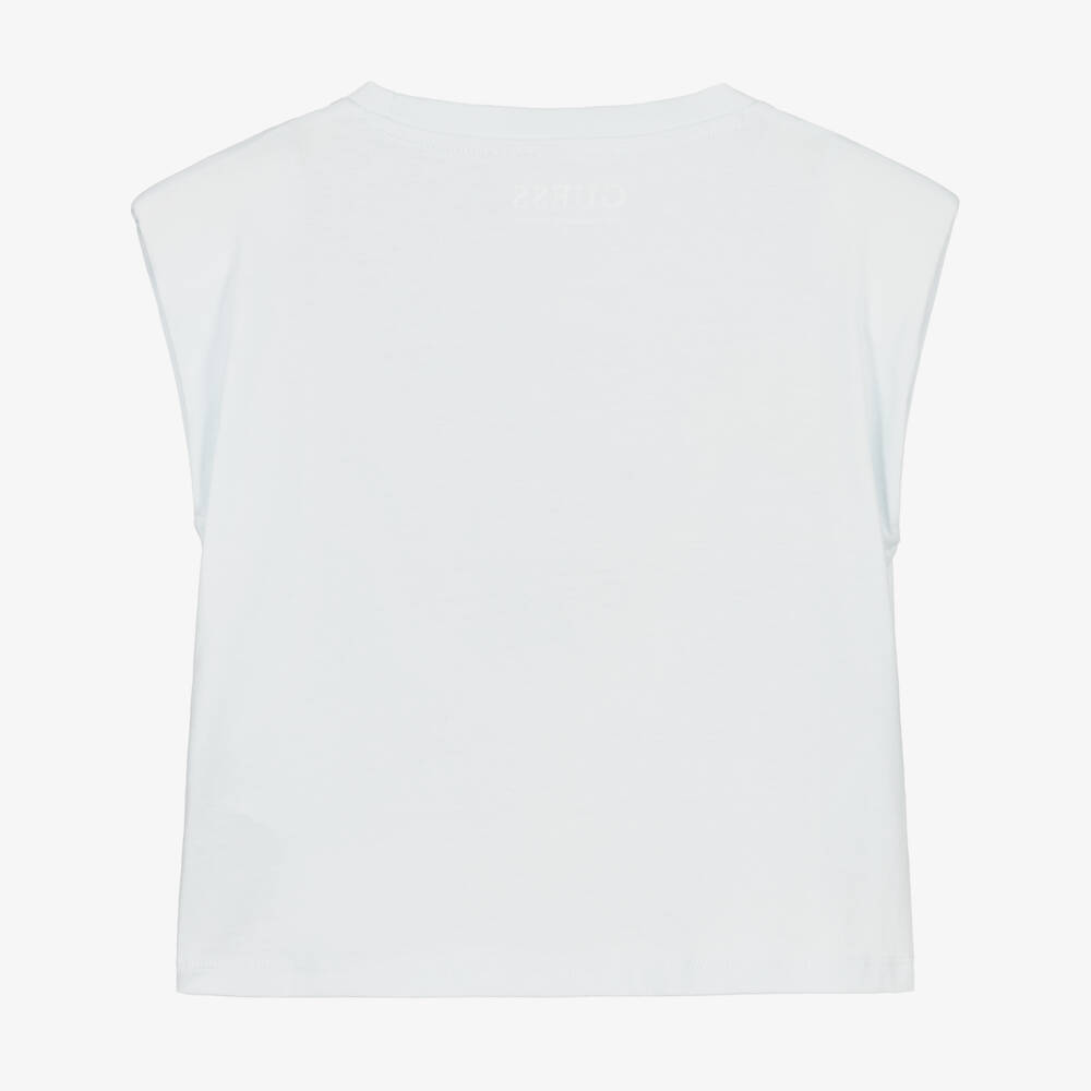 Guess-Girls Blue Lemons Motif T-Shirt with Sparkly Diamantés | Childrensalon