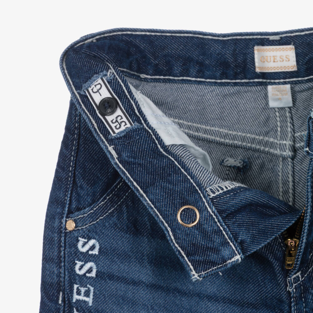Guess-Girls Blue Lyocell Denim Embroidered Logo Jeans | Childrensalon