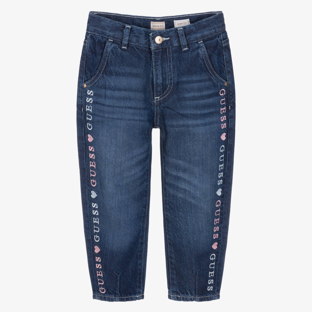 Guess-Girls Blue Lyocell Denim Embroidered Logo Jeans | Childrensalon