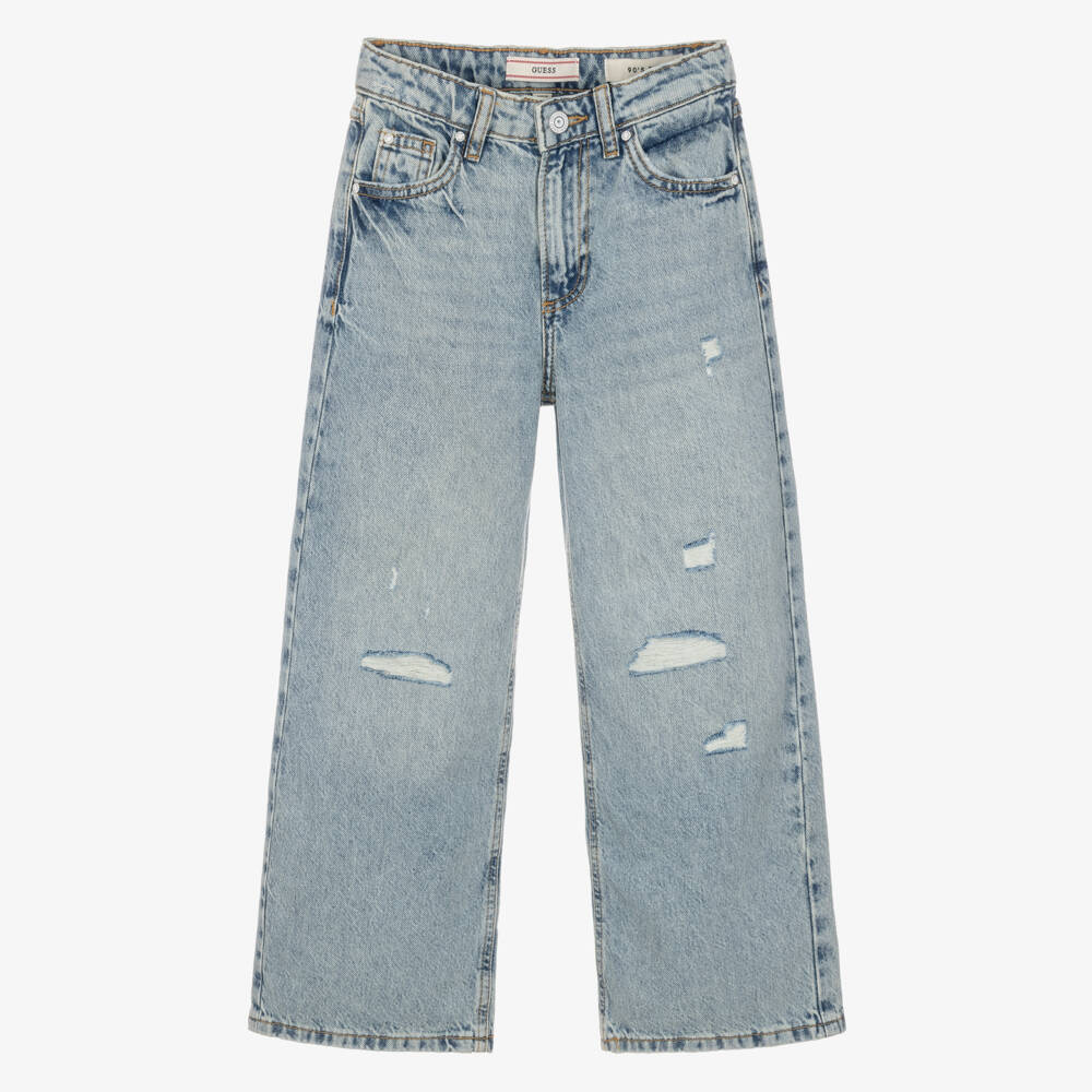 Guess-Girls Blue Stonewash Jeans with Distressed Ripping | Childrensalon