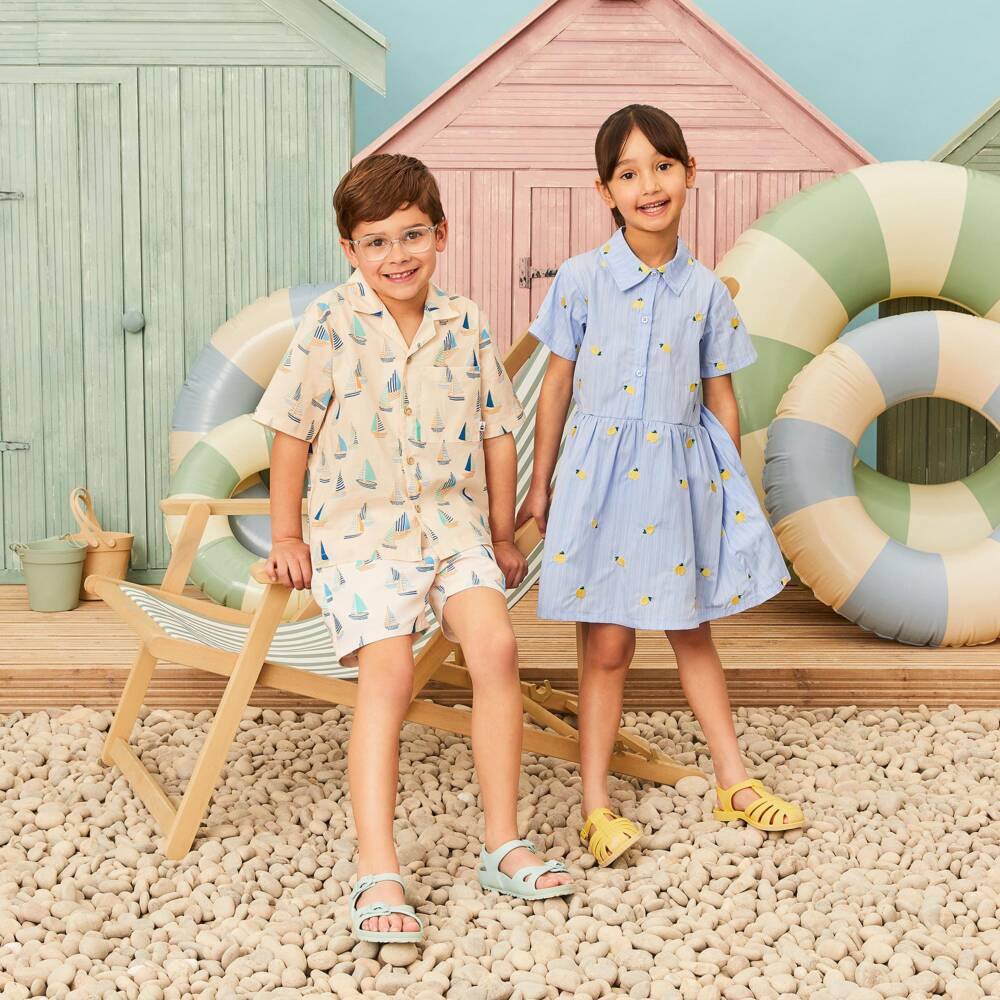 Guess-Girls Blue Striped Shirt Dress with Embroidered Lemons | Childrensalon