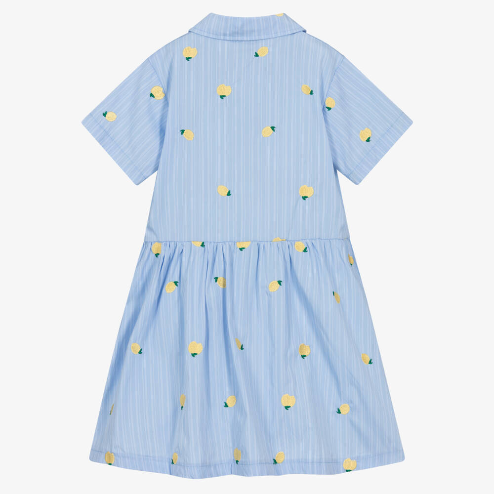 Guess-Girls Blue Striped Shirt Dress with Embroidered Lemons | Childrensalon