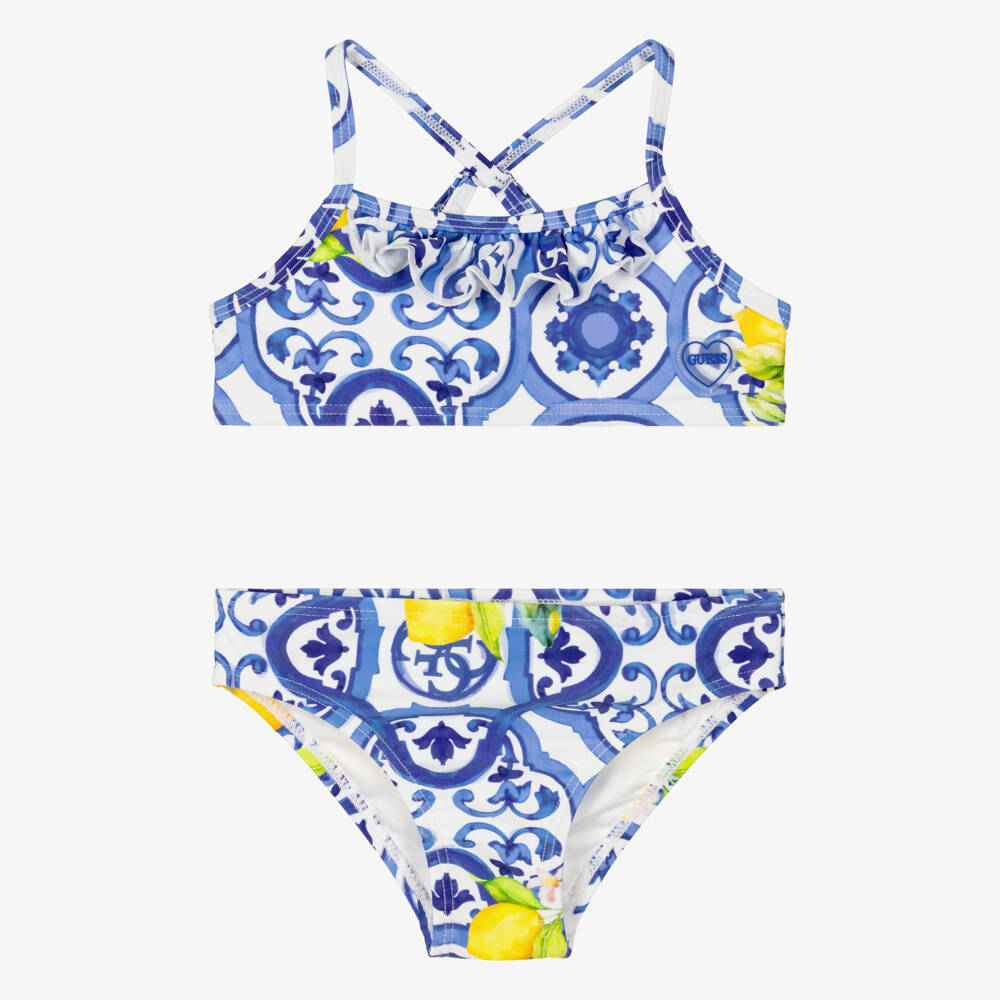 Guess-Girls Blue Tile Print Bikini | Childrensalon