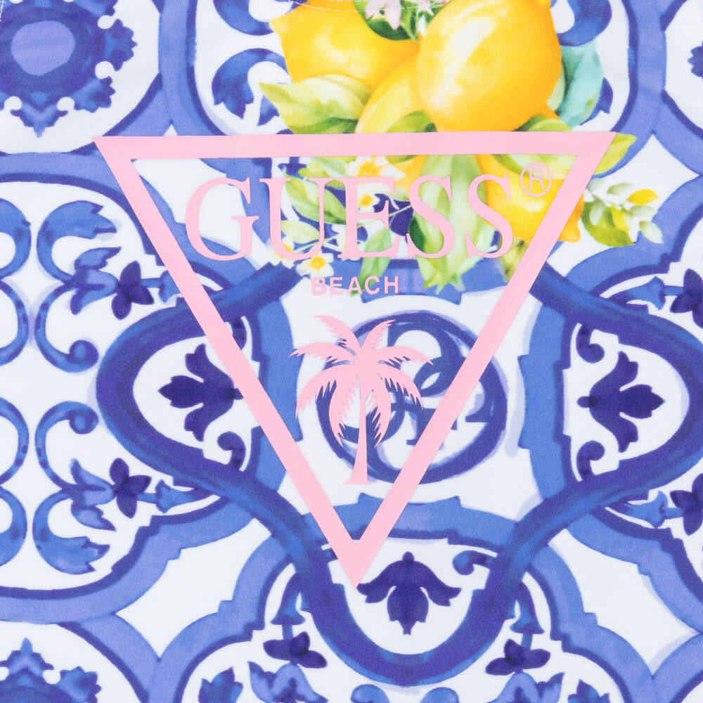 Guess-Girls Blue & White Tile Print Swimsuit | Childrensalon