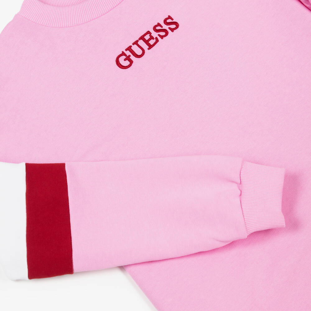 Guess-فستان سويتشيرت قطن لون زهري فاتح للبنات | Childrensalon