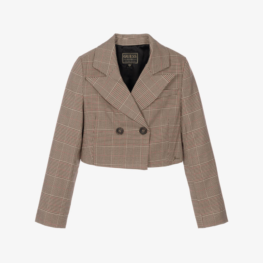 Guess-Girls Brown Plaid Short Blazer | Childrensalon