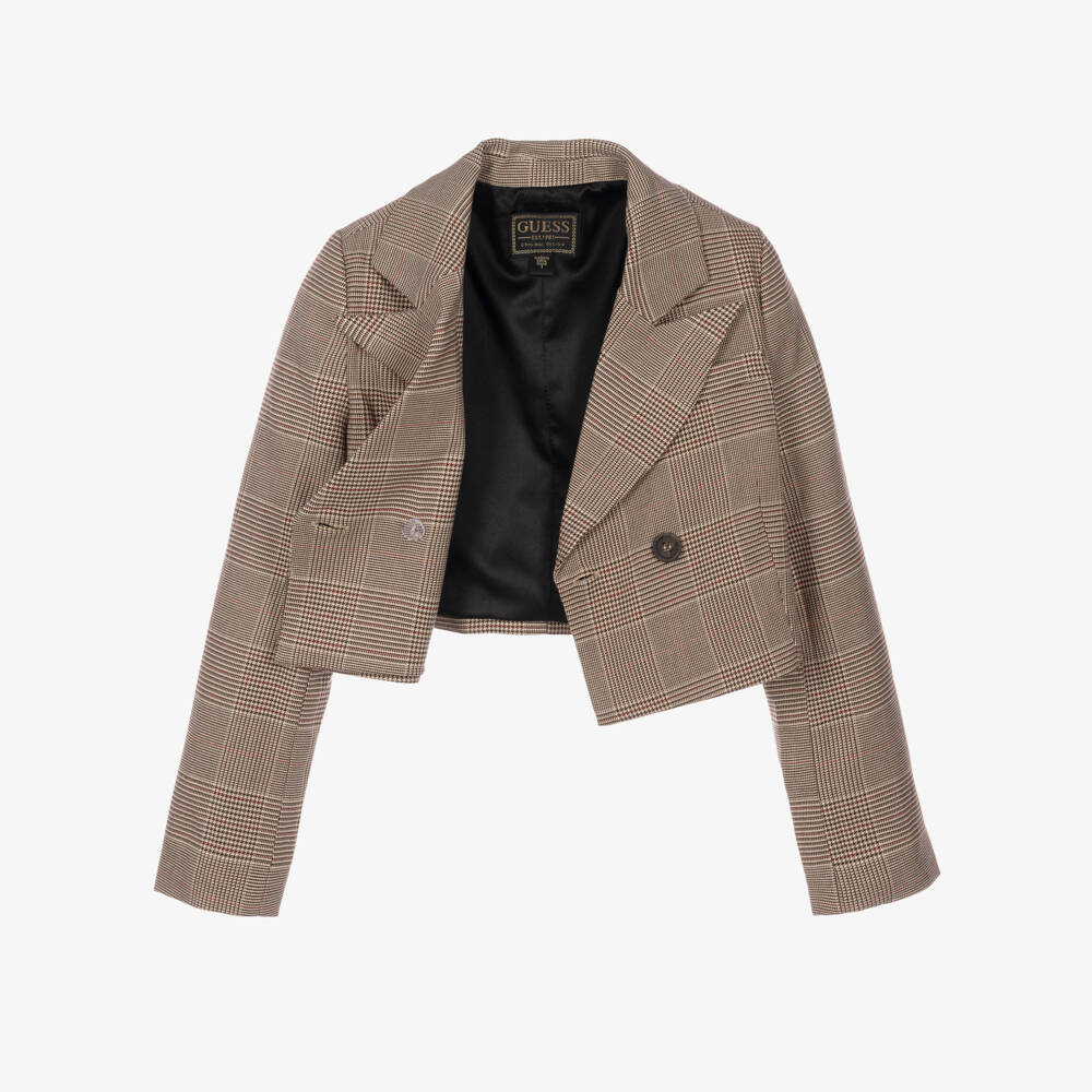 Guess-Girls Brown Plaid Short Blazer | Childrensalon