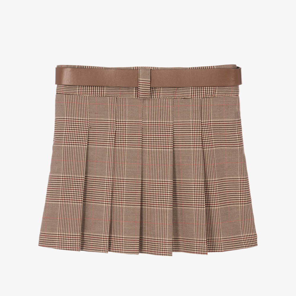 Guess-Girls Brown Pleated Plaid Skirt | Childrensalon