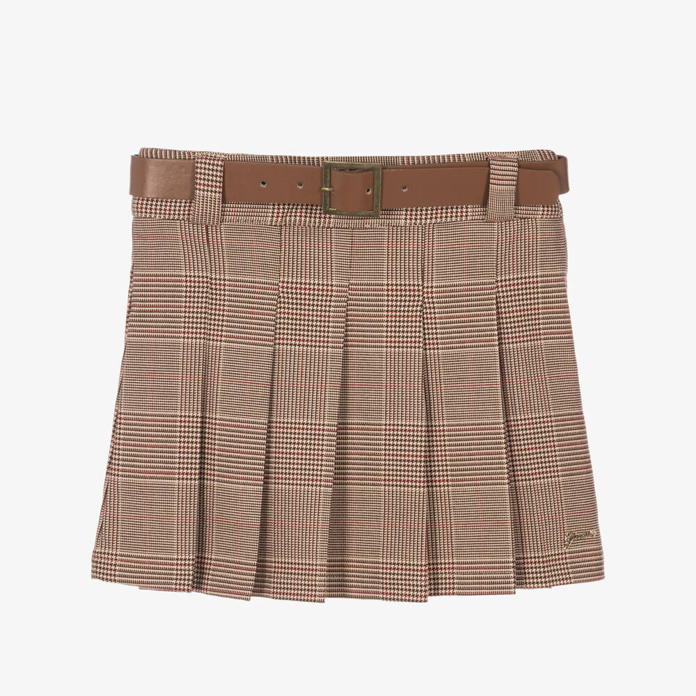 Guess-Girls Brown Pleated Plaid Skirt | Childrensalon