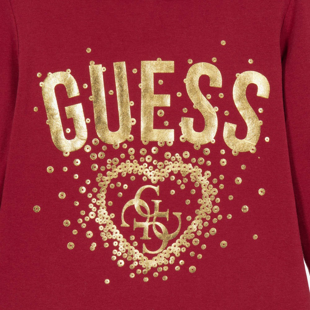 Guess-Girls Burgundy Cotton Top with Gold Logo | Childrensalon