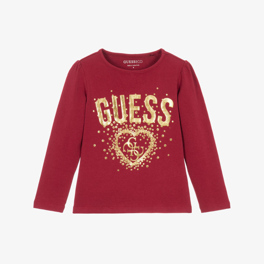 Guess-Girls Burgundy Cotton Top with Gold Logo | Childrensalon