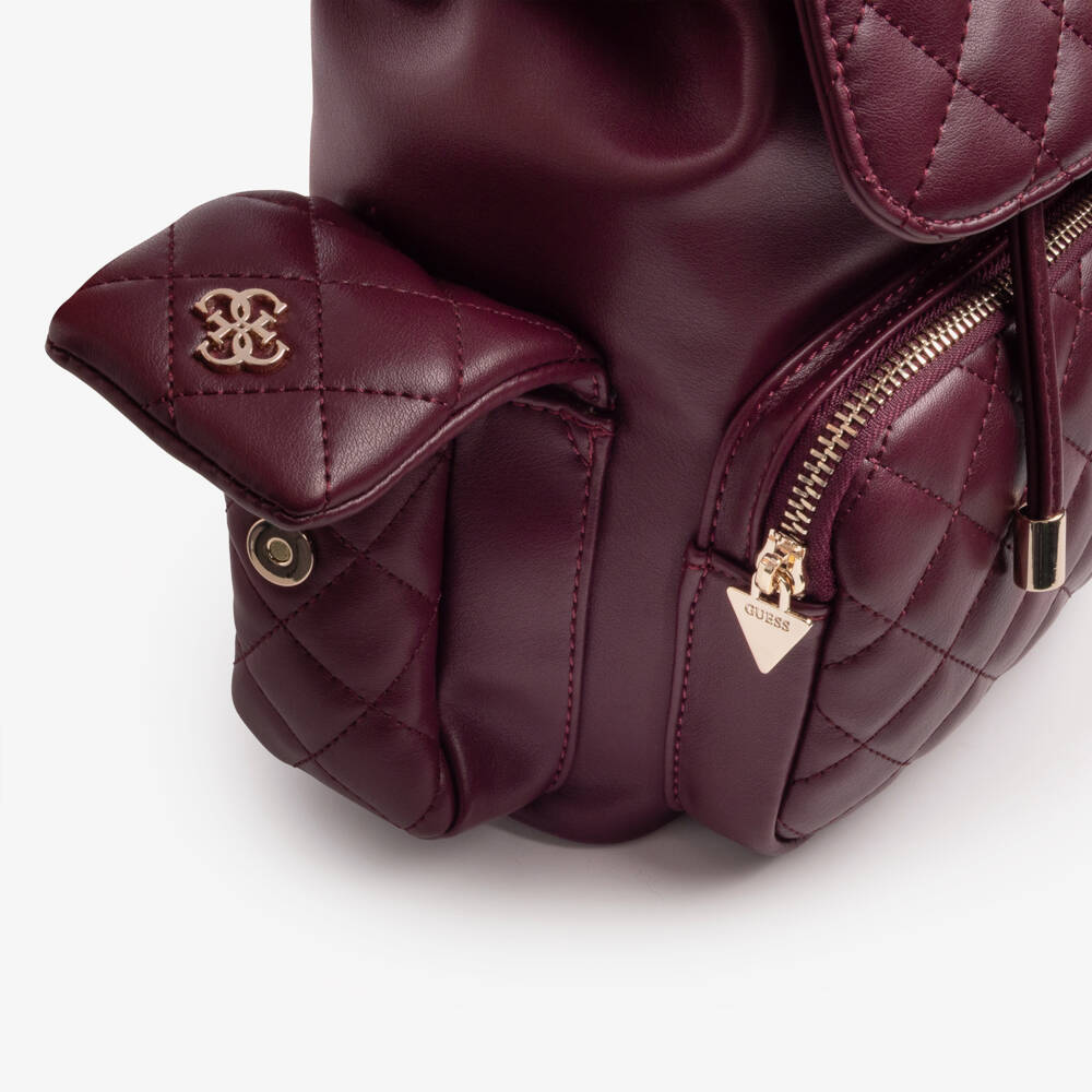 Guess-Girls Burgundy Quilted Faux Leather Backpack (34cm) | Childrensalon