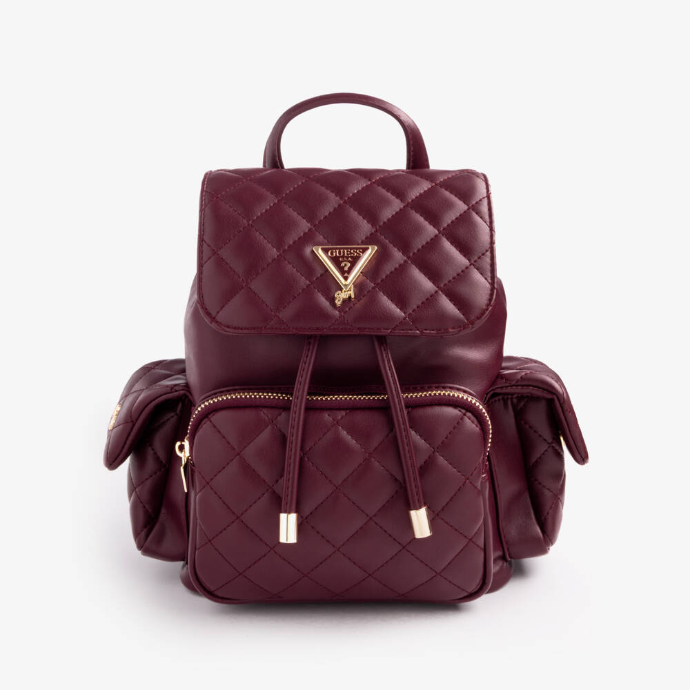 Guess-Girls Burgundy Quilted Faux Leather Backpack (34cm) | Childrensalon