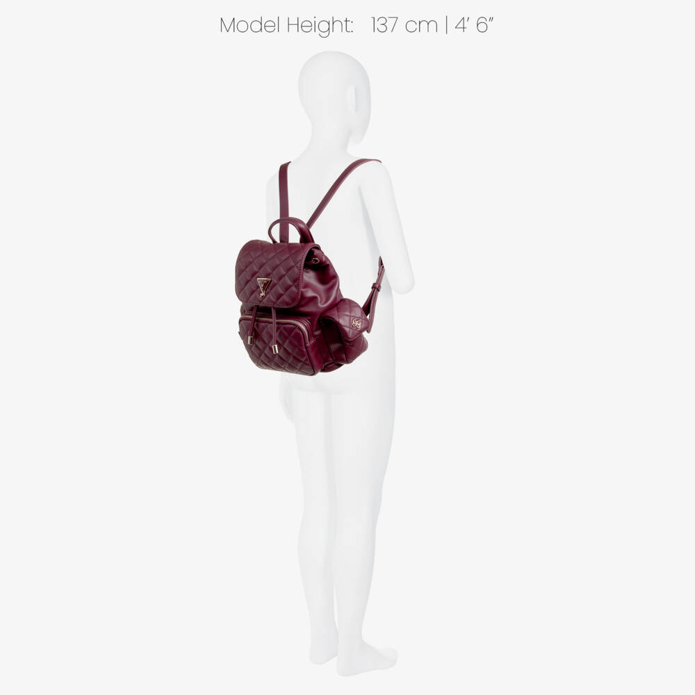 Guess-Girls Burgundy Quilted Faux Leather Backpack (34cm) | Childrensalon
