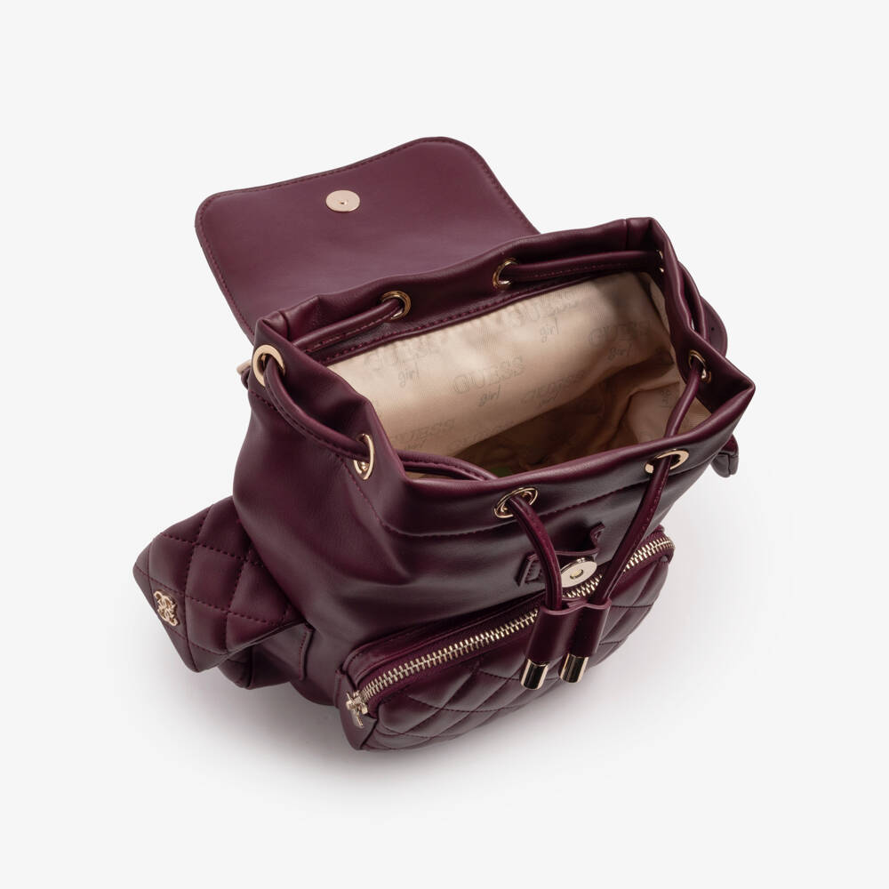 Guess-Girls Burgundy Quilted Faux Leather Mini Backpack (34cm) | Childrensalon