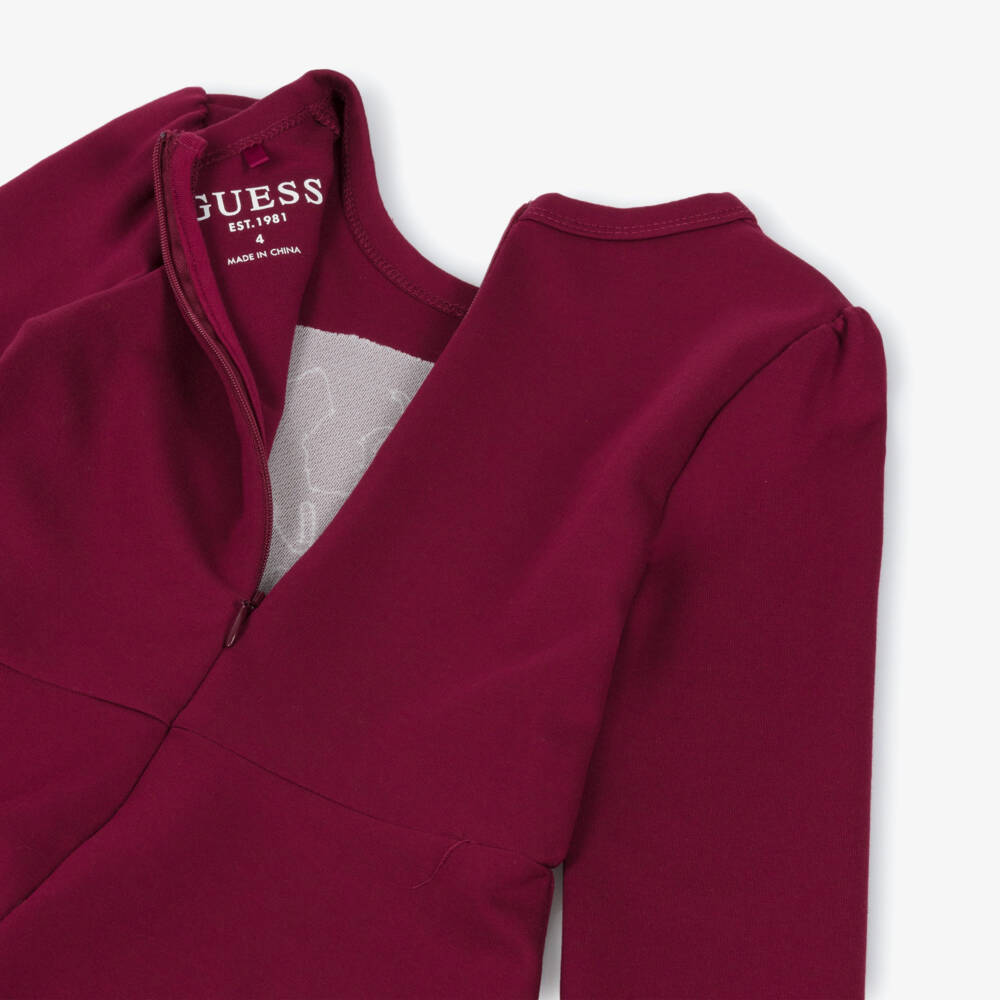Guess-Платье скейтер бордовое с золотым логотипом из пайеток для девочек | Childrensalon