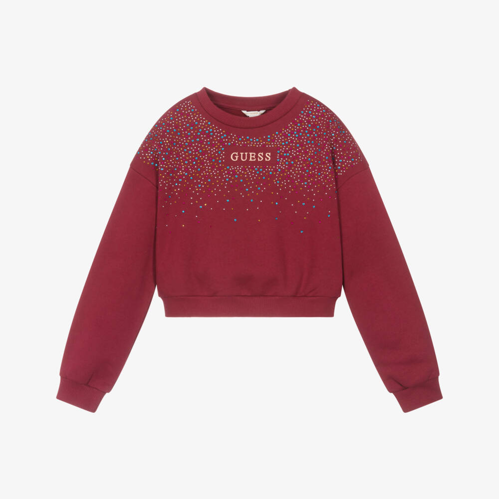 Guess-Girls Burgundy Red Sparkly Diamanté Sweatshirt | Childrensalon