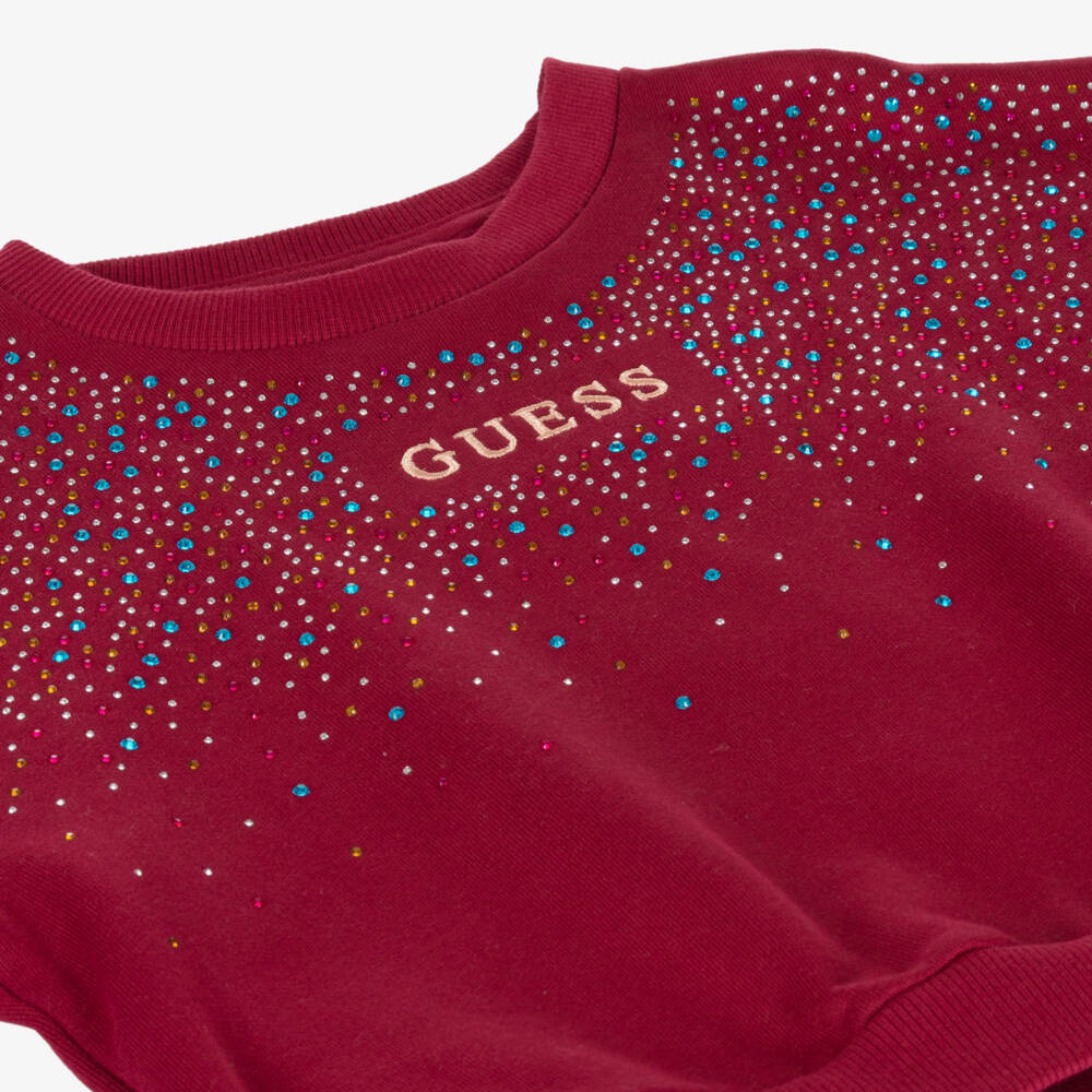 Guess-Girls Burgundy Red Sparkly Diamanté Sweatshirt | Childrensalon