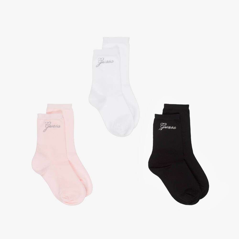 Guess-Girls Cotton Socks with Diamanté Logos (3 Pack) | Childrensalon