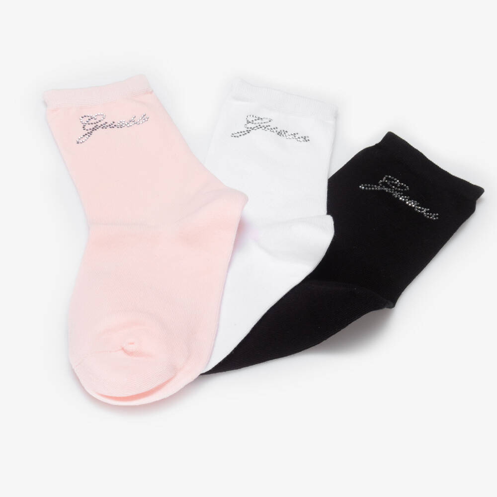 Guess-Girls Cotton Socks with Diamanté Logos (3 Pack) | Childrensalon