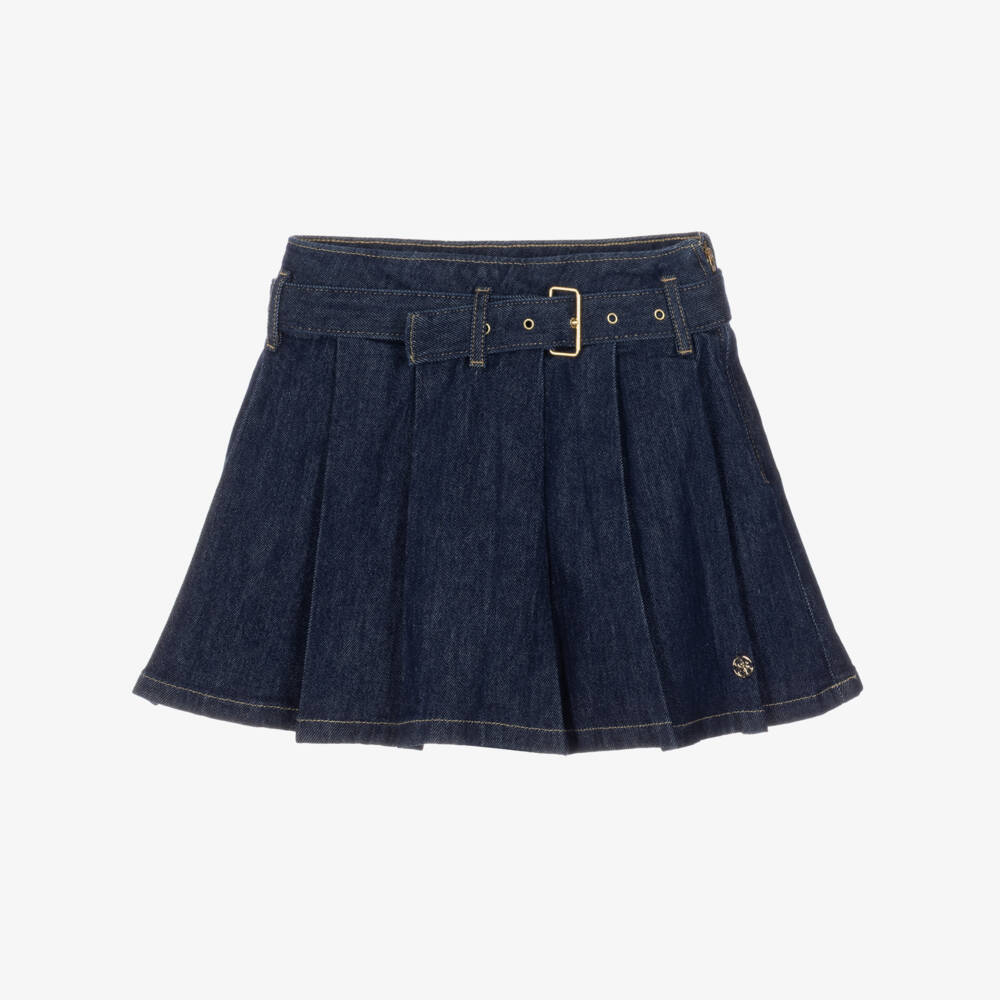 Guess-Girls Dark Blue Pleated Denim Skirt with Belt | Childrensalon