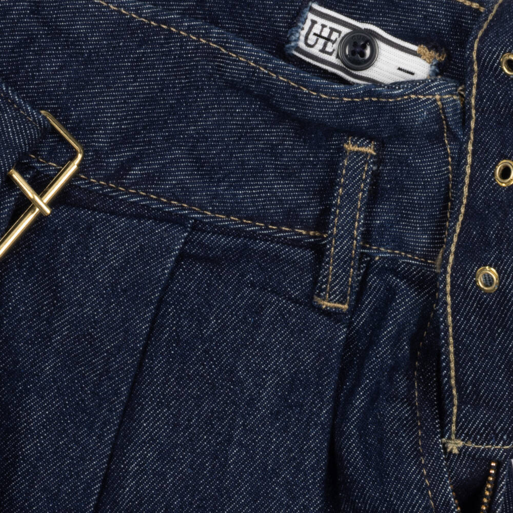 Guess-Girls Dark Blue Pleated Denim Skirt with Belt | Childrensalon