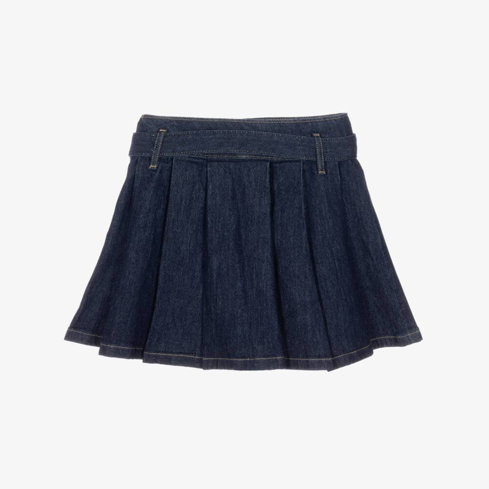 Guess-Girls Dark Blue Pleated Denim Skirt with Belt | Childrensalon