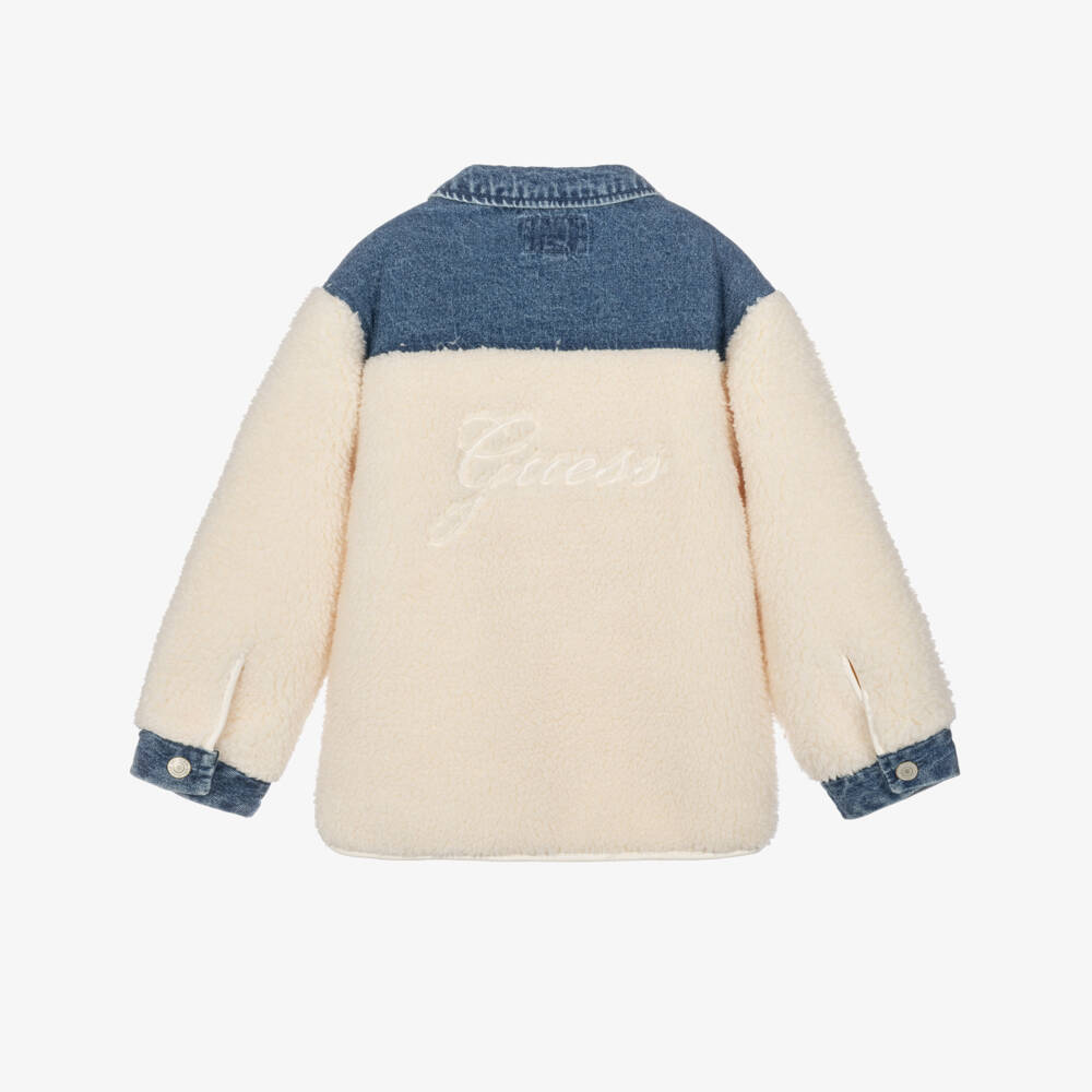 Guess-Girls Denim & Sherpa Fleece Jacket in Ivory | Childrensalon