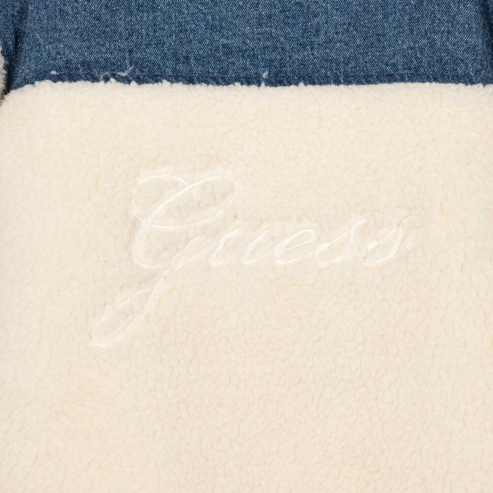 Guess-Girls Denim & Sherpa Fleece Jacket in Ivory | Childrensalon