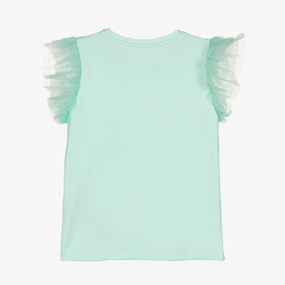 Guess-Girls Green Cotton & Tulle T-Shirt | Childrensalon