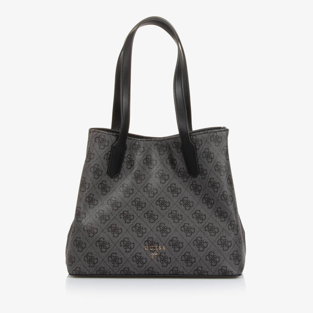 Guess-Girls Grey & Black 4G Logo Tote Bag (33cm) | Childrensalon
