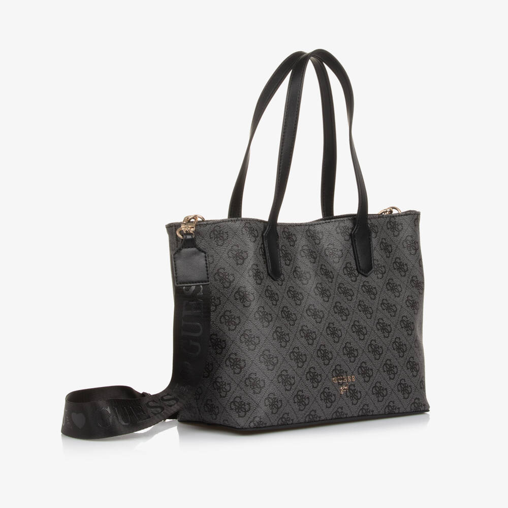 Guess-Girls Grey & Black 4G Logo Tote Bag (33cm) | Childrensalon