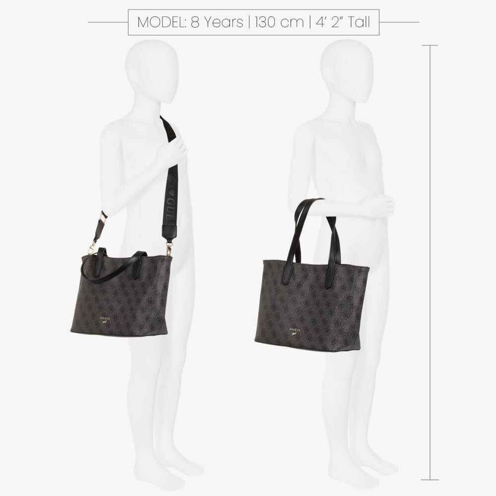 Guess-Girls Grey & Black 4G Logo Tote Bag (33cm) | Childrensalon