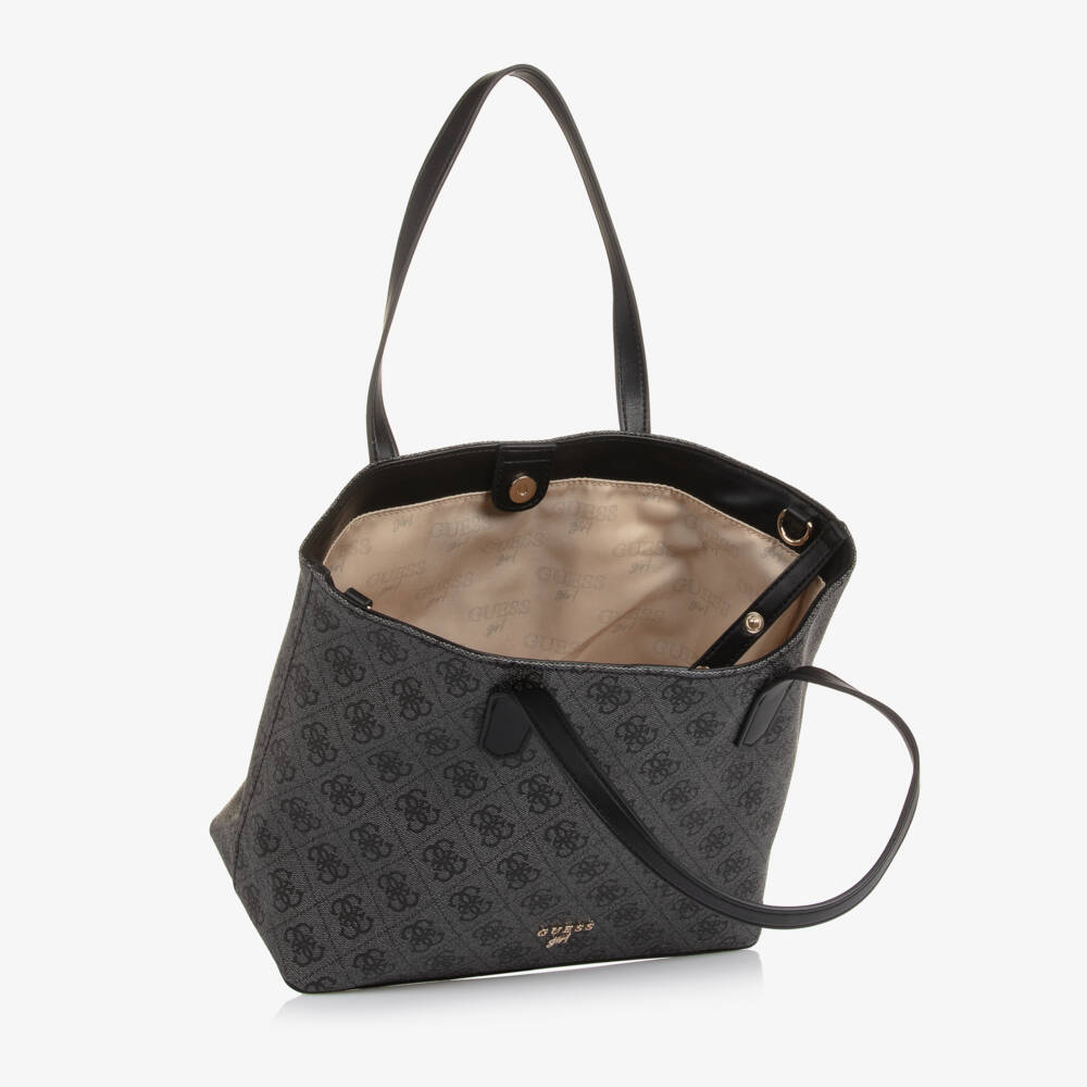 Guess-Girls Grey & Black 4G Logo Tote Bag (33cm) | Childrensalon