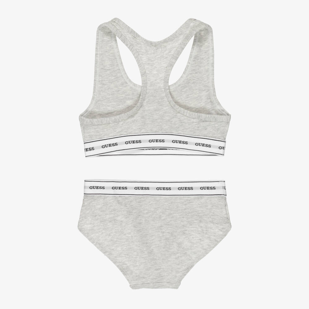 Guess-Girls Grey Marl Cotton Bra Top Knickers Set | Childrensalon