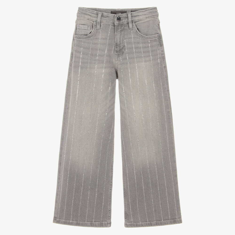 Guess-Girls Grey Palazzo Fit Jeans with Diamantés | Childrensalon